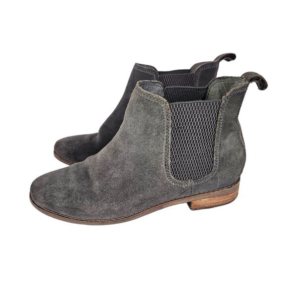Toms Ella Grey Suede Leather Comfort Moto Ankle Booties Chelsea Boot Shoes 7 - Picture 4 of 12